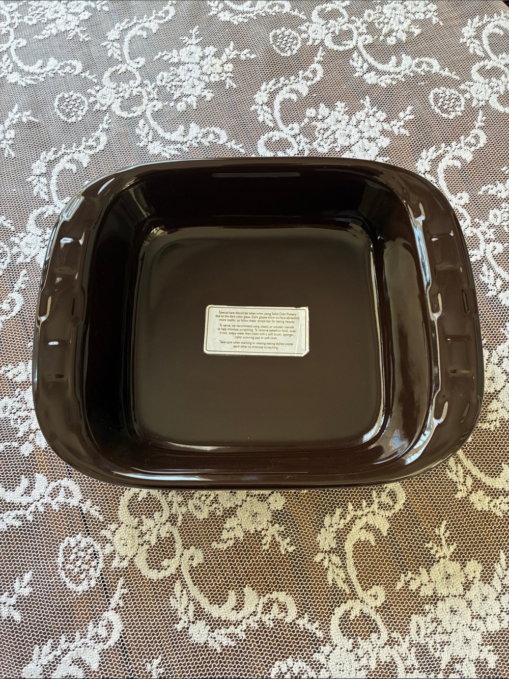 Longaberger Pottery Brown Square Brownie Baking Dish
